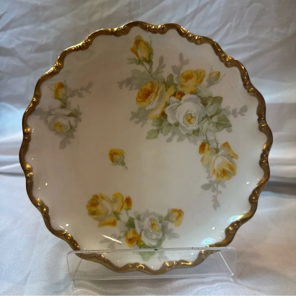 Antique Limoges Coronet Yellow Rose Plate Set 7.5”, Circa 1906-1920, HandPainted - Picture 2 of 8